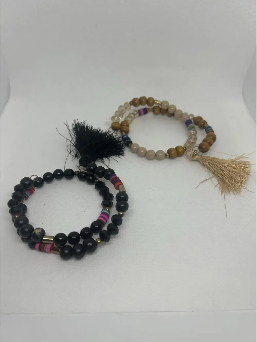Set of Two Beaded Bracelets with Tassel Charms